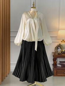 DreamSkyne Plus Size Jacquard Animal Print Satin Shiny Formal Shirt For Party & Elegant Occasions - Apricot - View 3