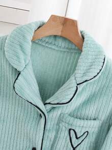 Girls Pajamas Set, Lotus Root Pink, Heart Embroidery, Long Sleeve Top And Long Pants, Sleepwear For Tween Girl - Olive Green - View 4