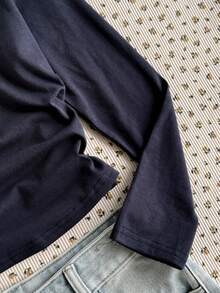 少女白色针织长袖T恤，时尚百搭休闲基础款 - 藏蓝色 - 查看 5