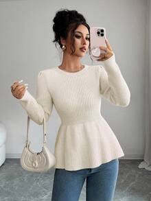 Selianne Women's Sweet & Elegant Waist Cinched Flared Hem Pullover Sweater Dress, Pink, Autumn/Winter