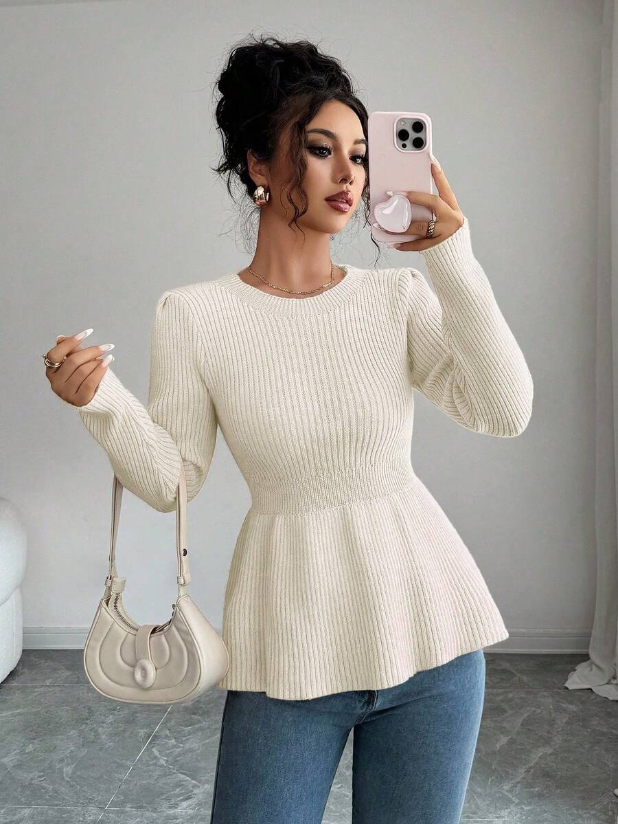 Selianne Women's Sweet & Elegant Waist Cinched Flared Hem Pullover Sweater Dress, Pink, Autumn/Winter