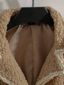 Franclia Contrast Trim Front Button Pocket Sleeveless Fuzzy Jacket, Autumn/Winter - Apricot - View 3