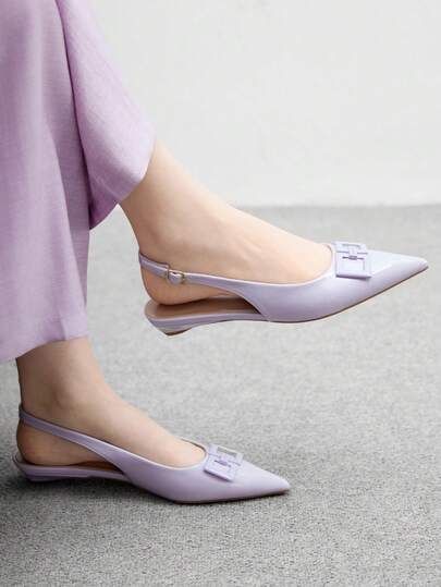 CUCCOO CHICEST Women's New Square Buckle Pointed Toe Low Heel Flat Casual Shoes, Burgundy Patent Leather Slip-On Flats, Comfortable For Work And Commute Elegant Shoes