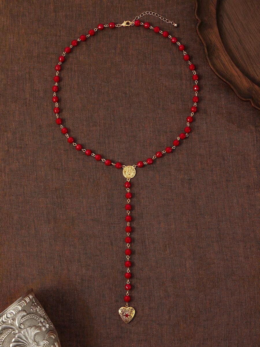 Glisma 18K金1件装时尚红色心形串珠吊坠，女士礼物耳环，服装，哥特/哥特风，复古，串珠，西式珠宝，金属/纹理，宝石，秋冬，送给妈妈/女士/女孩/母亲，高级，复古，十字架，心形，性感/优雅，夏季/海滩/舞会，多层/宝石/串珠/水晶，魅力/厚重