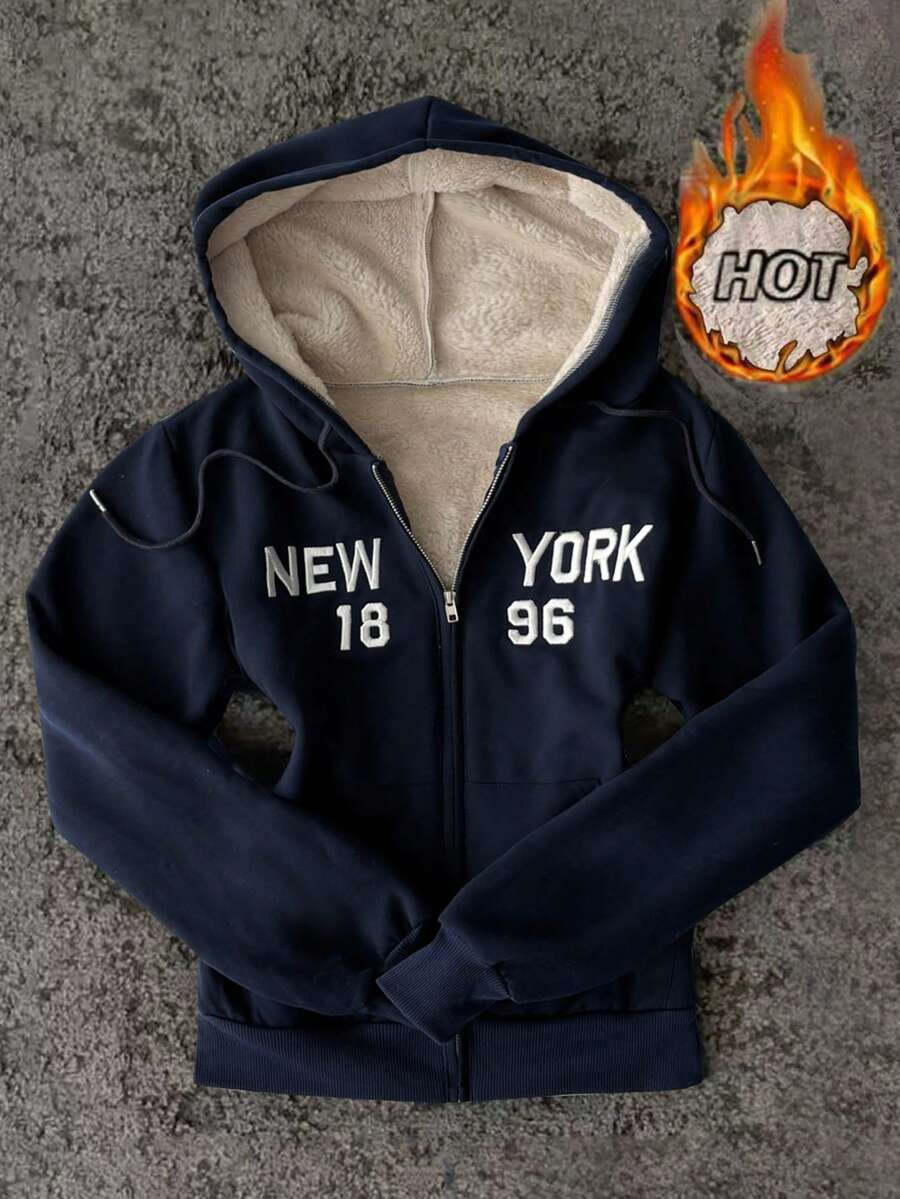 Rina Fox New Letter Embroidery Casual College Style Fashion Comfortable Women Jacket Sweatshirt - Navy Blue - View 1