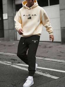 Manfinity Homme 男士保暖连帽衫+运动裤两件套，秋冬舒适保暖服饰，适合圣诞节穿着 - 彩色 - 查看 1