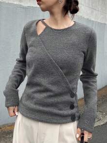 FRIFUL Women's Casual Crossover Crew Neck Sweater