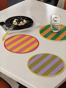 Joivida 茶杯马克杯，圆形杯垫，条纹彩色图案，餐厅桌面装饰品，采用优质皮革材料制成，用于节日装饰，耐热保护，适合家庭使用 - 杯墊 - 查看 2