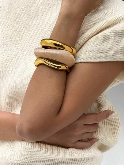 Aloruh Conjunto de 3 pulseiras de resina, pulseiras femininas minimalistas e robustas, conjunto de pulseiras de design básico, pulseiras empilhadas, joias para uso diário