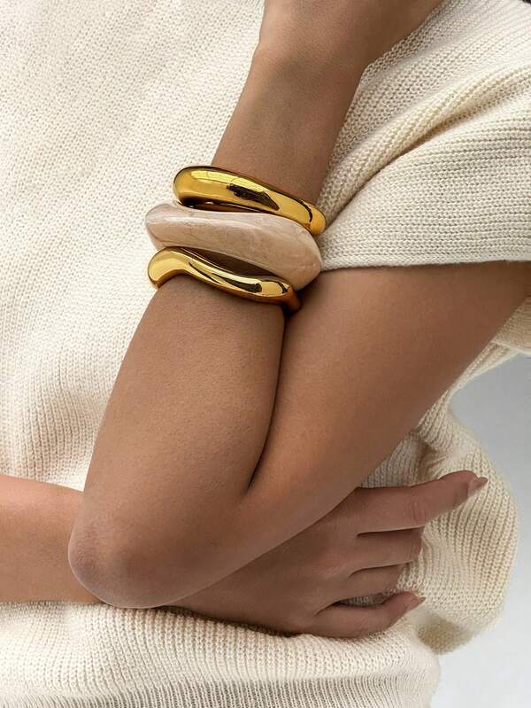 Aloruh Conjunto de 3 pulseiras de resina, pulseiras femininas minimalistas e robustas, conjunto de pulseiras de design básico, pulseiras empilhadas, joias para uso diário