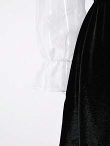 Tween GirlsRhinestone & Sheer Mesh Patchwork Gothic Dress, Suitable For Halloween, Parties, Gatherings, Birthdays - Black and White - View 5