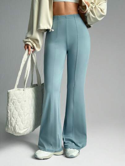 Dewbera 高腰喇叭裤纯色休闲运动裤