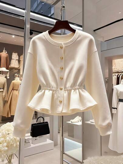 Franclia 女士纯色荷叶边长袖卫衣，适合毕业季、返校季以及秋冬季穿着。