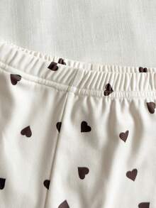 SHEIN 2pcs Baby Girl Fleece Heart Print Crew Neck Long Sleeve Top And Elastic Waist Heart Print Fleece Pants Casual Comfortable Autumn/Winter Matching Set - Apricot - View 7