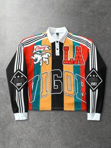 ROMWE MEN Prep Unisex Striped Pullover Pullover Sweatshirt, Street Style American Sweatshirt, Autumn/Winter - Yellow - View 5