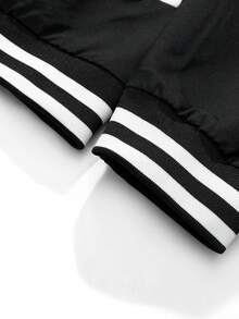 ROMWE MEN Casual 男女通用休闲长袖夹克，印有英文图案，街头风格美式夹克 - 黑色 - 查看 5