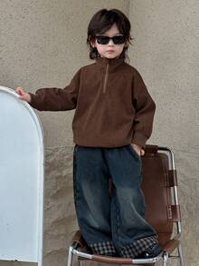 Dazy Kids 幼儿男童宽松豹纹领运动衫，休闲秋季 - 棕色 - 查看 6