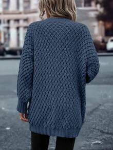 SHEIN LUNE 女士宽松落肩长袖休闲度假毛衣，秋冬款 - 藍色 - 查看 2