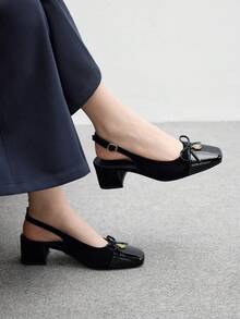 CUCCOO BIZCHIC Giày bít mũi cổ điển gót thấp màu đen dành cho nữ, thích hợp cho mùa xuân và Giáng sinh. - màu đen - Xem 1