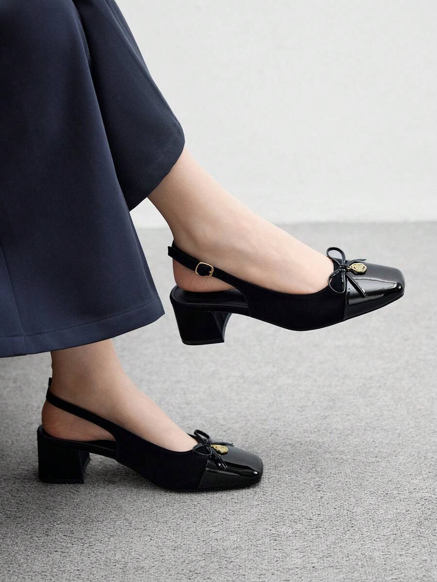 CUCCOO BIZCHIC Giày bít mũi cổ điển gót thấp màu đen dành cho nữ, thích hợp cho mùa xuân và Giáng sinh. - màu đen - Xem 1