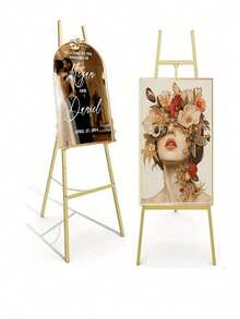 Giá đỡ biển hiệu bằng vàng, giá đỡ trưng bày bằng kim loại chịu lực có dây xích điều chỉnh, giá đỡ tranh nghệ thuật 4 tầng để vẽ, biển hiệu đám cưới, áp phích và trưng bày thương mại - KÍCH CỠ - Xem 1