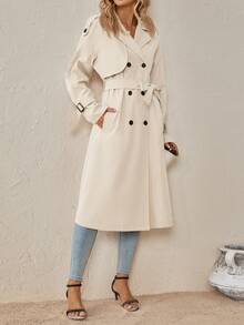 SHEIN Clasi Women's Solid Color Distressed Collar Long Sleeve Casual Long Windbreaker In Fall/Winter