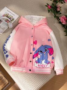 SHEIN 时尚休闲宽松保暖长袖青少年女童夹克 - 粉色 - 查看 4