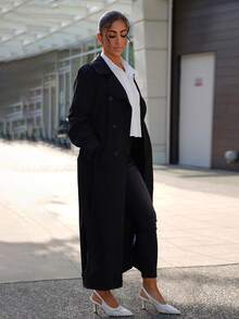 SAYEHFBABY Women Fashion Solid Color Loose Fit All-Match Trench Coat Fall Winter Cloth For Women - Black - View 4