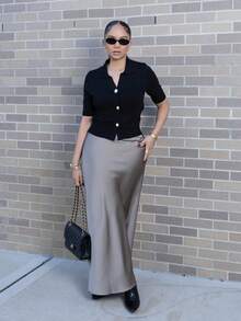 Melissa Matos 新款夏季温柔韩版休闲通勤百搭女士Polo领针织上衣 - 黑色 - 查看 2