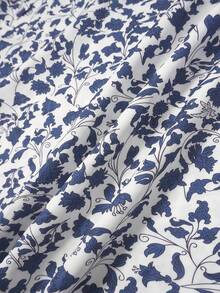 EMERY ROSE Plus Size Women All-Over Print Front Tie Long Sleeve Casual Shirt - Navy Blue - View 7