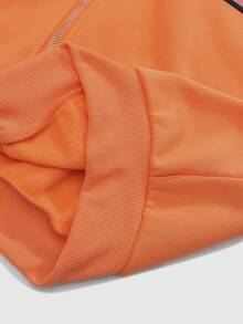 ROMWE MEN Street Life Men's Letter Print Zip-Up Hoodie And Drawstring Waist Sweatpants Set, Autumn/Winter - Orange - View 8