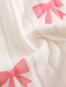 SHEIN 2pcs Baby Girls Casual Comfortable Sweet Round Neck Bow Decor Ribbed Knit Dress, Autumn/Winter - Multicolor - View 4
