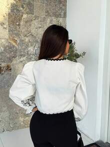 Milla Jasmine Áo cánh thêu hoa buộc dây họa tiết khối màu đơn giản dành cho nữ khi đi nghỉ, mùa thu cho nữ, trở lại trường, hòa nhạc đồng quê, trang phục công sở thường ngày cho nữ, giáo viên dành cho nữ, đêm hẹn hò dành cho nữ, sinh nhật, bữa nửa buổi dành cho nữ, trang phục phụ nữ phương Tây, trang phục công sở thường ngày cho nữ - Màu be - Xem 2