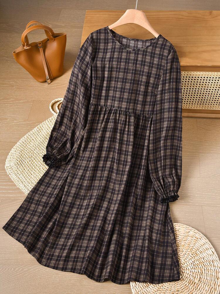 Casual Elegant Women's Mid-Length Dress, Autumn/Winter Women's Fall Clothes  Winter Dresses  Christmas  Floral Dress For Women Winter Dress Winter Clothes For Women   Brown Dress