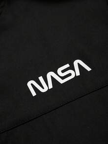 Manfinity Homme Men's Plus Size Letter Print Hooded Long Sleeve Outdoor Windbreaker Jacket With Drawstring, Going Out Letter Casual Lightweight Jacket, For Friends, Husband, Boyfriend Gifts, Fall - Black - View 4