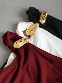 Sweetra Women's Summer European And American Fashion Solid Color 3-Piece Set, Metal Decor Twist Hem Asymmetric Hem Fitted Casual Commuter Versatile T-Shirt