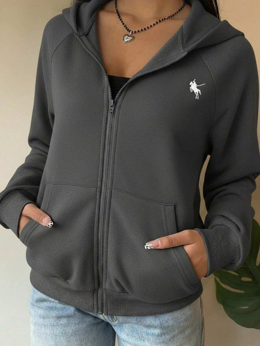 SHEIN Tween Girl Grey Solid Color Hooded Sweatshirt - Grey - View 1