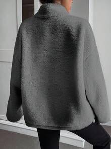 DAZY Women's Autumn High Neck Half-Zip Hem Sweatshirt Y2k - Grey - View 3