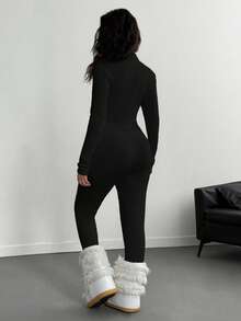 Coolane 女士冬季外出街头休闲运动滑雪服超细抓绒保暖/防寒/保暖舒适弹力拉链白色修身长袖连体衣