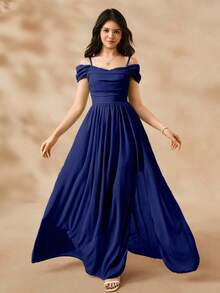 少女绿色雪纺独特吊带连衣裙，优雅开衩度假裙，适合夏季海滩穿着 - 藏蓝色 - 查看 8