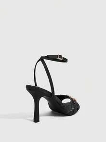 CUCCOO SZL Women's Metal Decor Fashion Daily Wear Buckle Design High Heel Sandals - Black - View 4