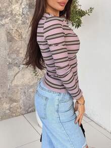 Milla Jasmine ملابس علوية بياقة طاقم مخطط بأكمام طويلة، قمصان طباعة جرافيك للمطار، ملابس أنيقة للأحد، خطوط باستيلية، عودة للمدرسة، خريف وشتاء - متعدد الألوان - مشاهدة 3