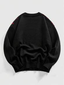 ROMWE MEN Goth Men's Skull Pattern Long Sleeve Crew Neck Knit Sweater, Autumn/Winter - Black - View 2