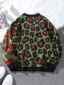 Claim Dot Men's Dropped Shoulder Long Sleeve Leopard Camo Knit Casual Cardigan, For Winter - Multicolor - View 2