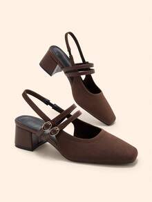 CUCCOO BASICS 女士经典低跟露跟鞋 - 咖啡棕 - 查看 2