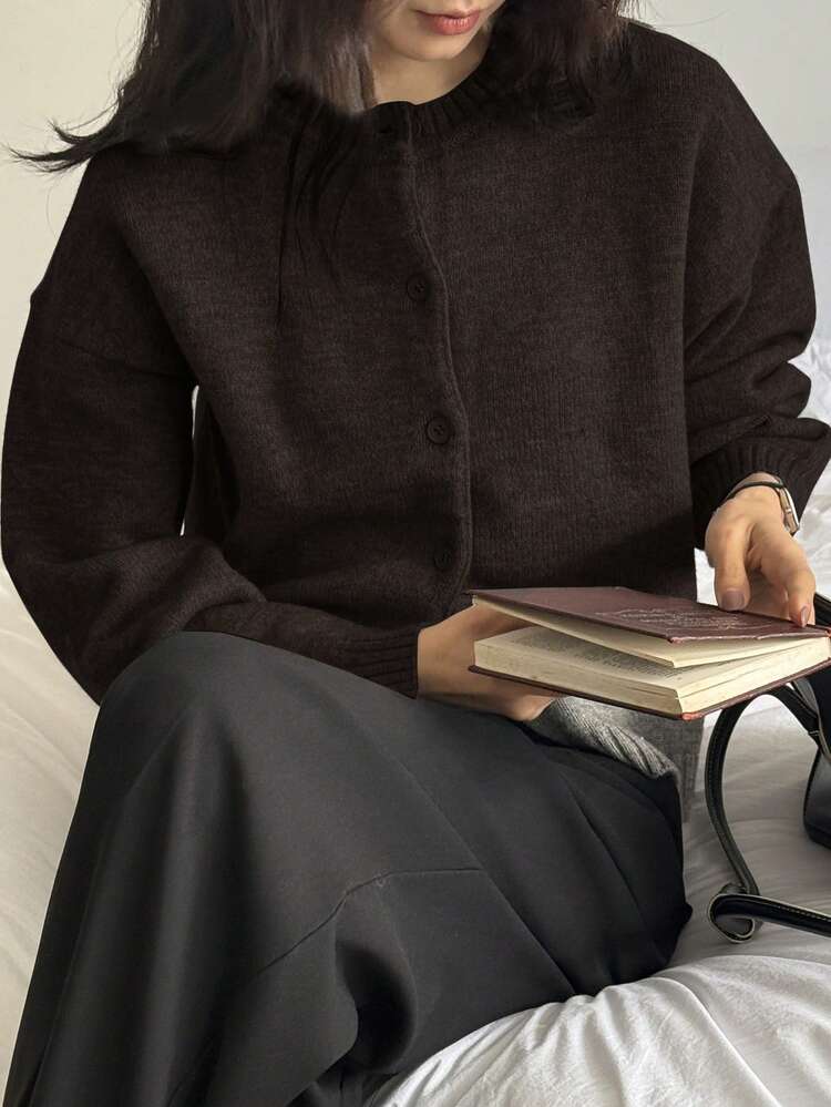 Women's Solid Color Minimalist Knit Cardigan Y2k