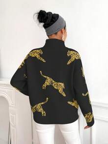 SHEIN Clasi Women's Casual Animal Pattern Stand Collar Sweater, Autumn/Winter