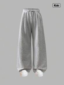 Sweetra Teen Girls' Drawstring Hem Wide Leg Straight Casual Lounge Pants