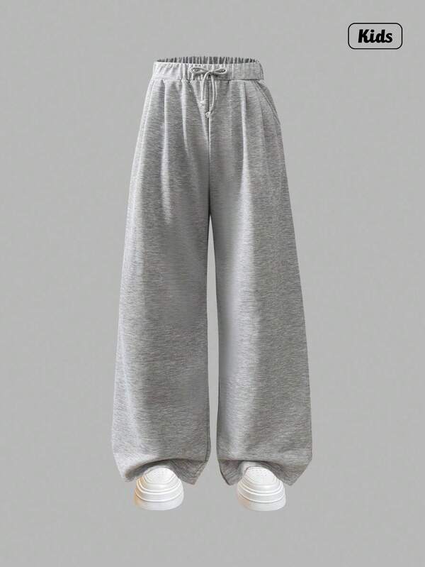Sweetra Teen Girls' Drawstring Hem Wide Leg Straight Casual Lounge Pants