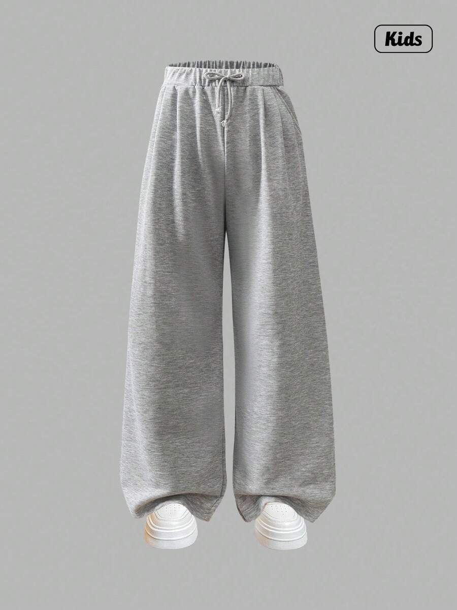 Sweetra Teen Girls' Drawstring Hem Wide Leg Straight Casual Lounge Pants